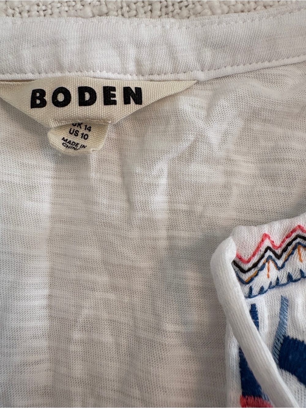 Boden White Top with Multicolor Floral Embroidery US size 10 - Picture 4 of 5